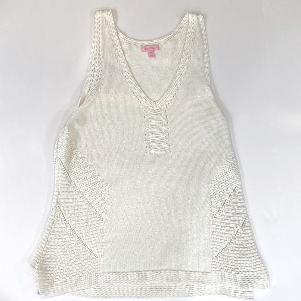 Lily Pulitzer Sweater Tank Top Crochet Knit White Size XL